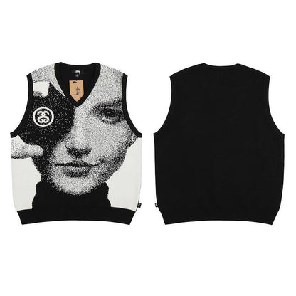 Photo Print Jacquard Vest